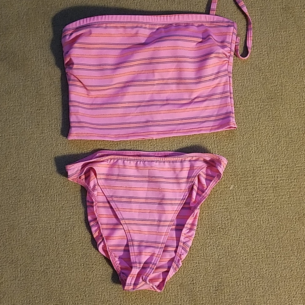 Bikini Swim Suit Pink High-Waist Striped 2-piece